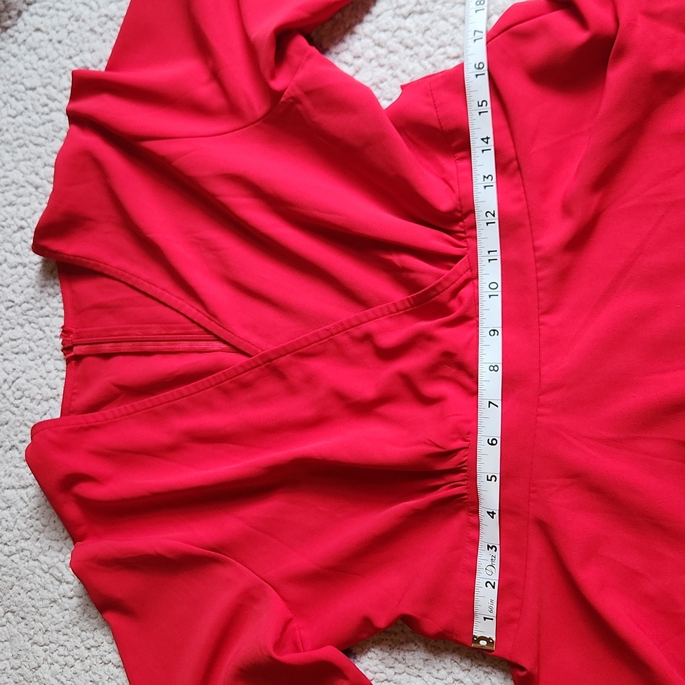 Vibrant Red V-Neck Romper Double Layer Ruffle Hem… - image 7